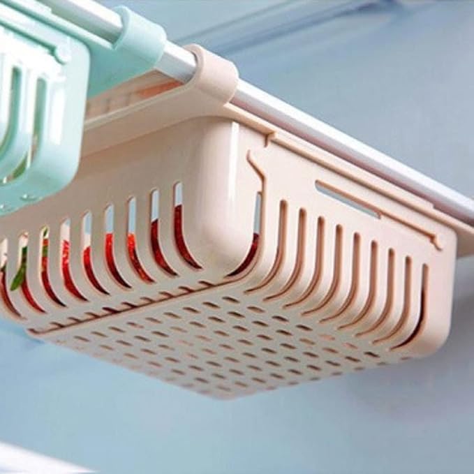 Organizador de cajones de plástico para nevera 3 en 1 (Rosa, blanco y celeste)