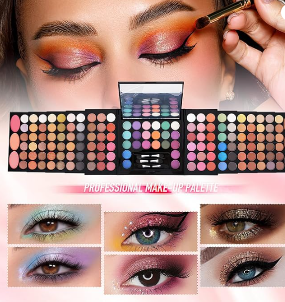 Kit completo de maquiagem profissional - Conjunto inclui sombra de 142 cores, blush, 3 cores, 3 pincéis