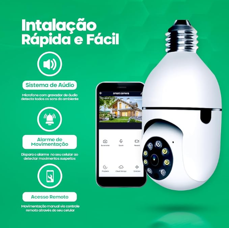 Camera Ip Inteligente - 1080P Wifi Lampada Panoramica Giratória 360° | Alpha Ecom