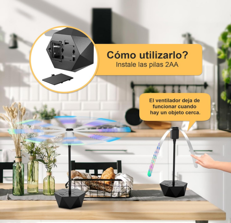 Repelente de moscas con ventilador para mesas