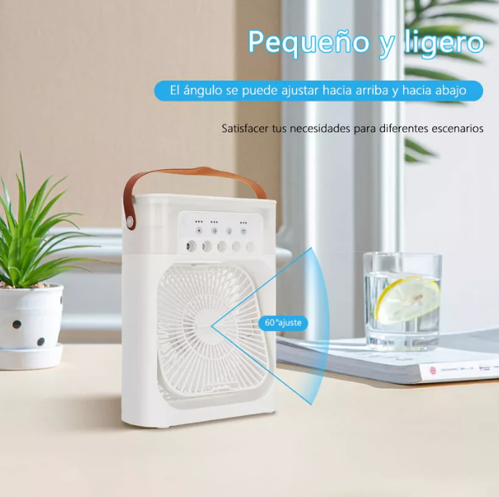 Ventilador humidificador de nebulización blanco+Molde de silicona para hacer cubitos de hielo