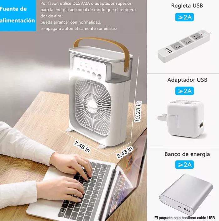 Ventilador humidificador de nebulización blanco+Molde de silicona para hacer cubitos de hielo