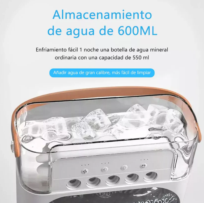 Ventilador humidificador de nebulización blanco+Molde de silicona para hacer cubitos de hielo