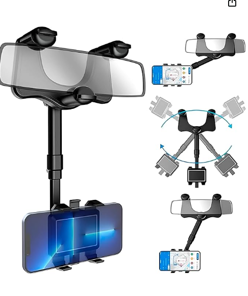 Suporte de Celular para Retrovisor - Estável e Seguro, 360° de Rotação - Compatível com Todos os Modelos de Telefones e Carros