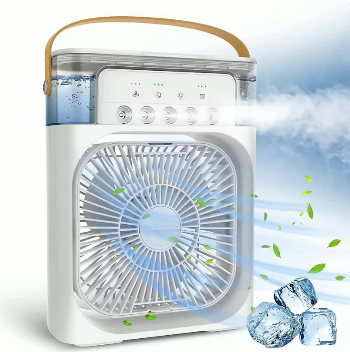 Ventilador humidificador de nebulización blanco+Molde de silicona para hacer cubitos de hielo
