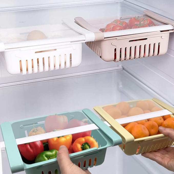Organizador de cajones de plástico para nevera 3 en 1 (Rosa, blanco y celeste)